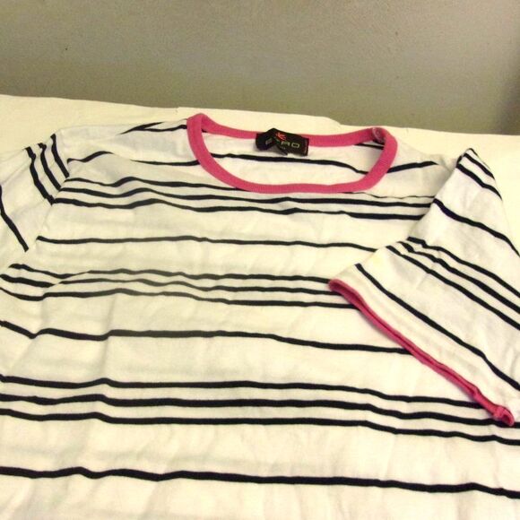 Etro Top Pink Ringer Neckline Black White Stripes Sz. XXL 2X Italy - Picture 3 of 4